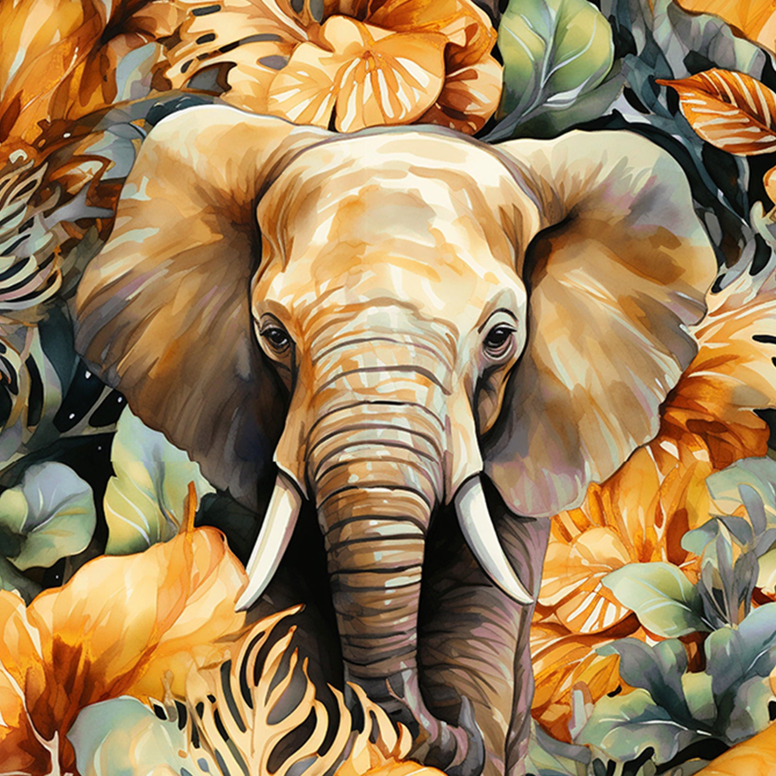 HaokHome Elegant Elephant and Tropical Floral Wallpaper Warm Earth Tones with a Bold Animal Design