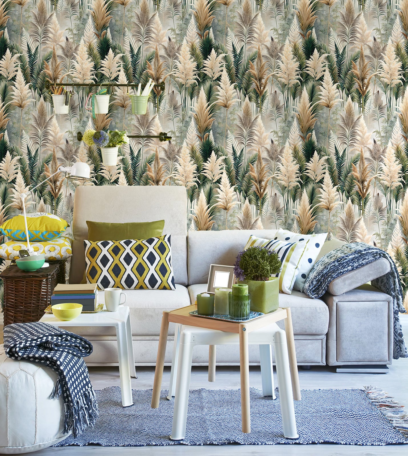 HaokHome Elegant Tropical Plants and Reed Wallpaper Natural Artistic Home Decor