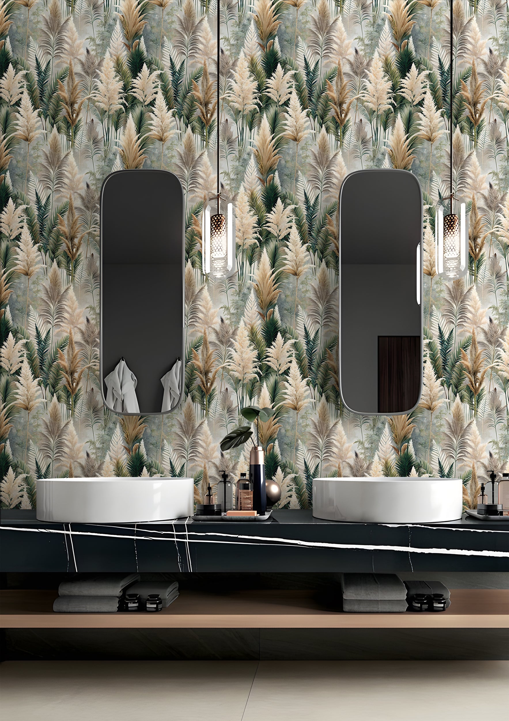 HaokHome Elegant Tropical Plants and Reed Wallpaper Natural Artistic Home Decor