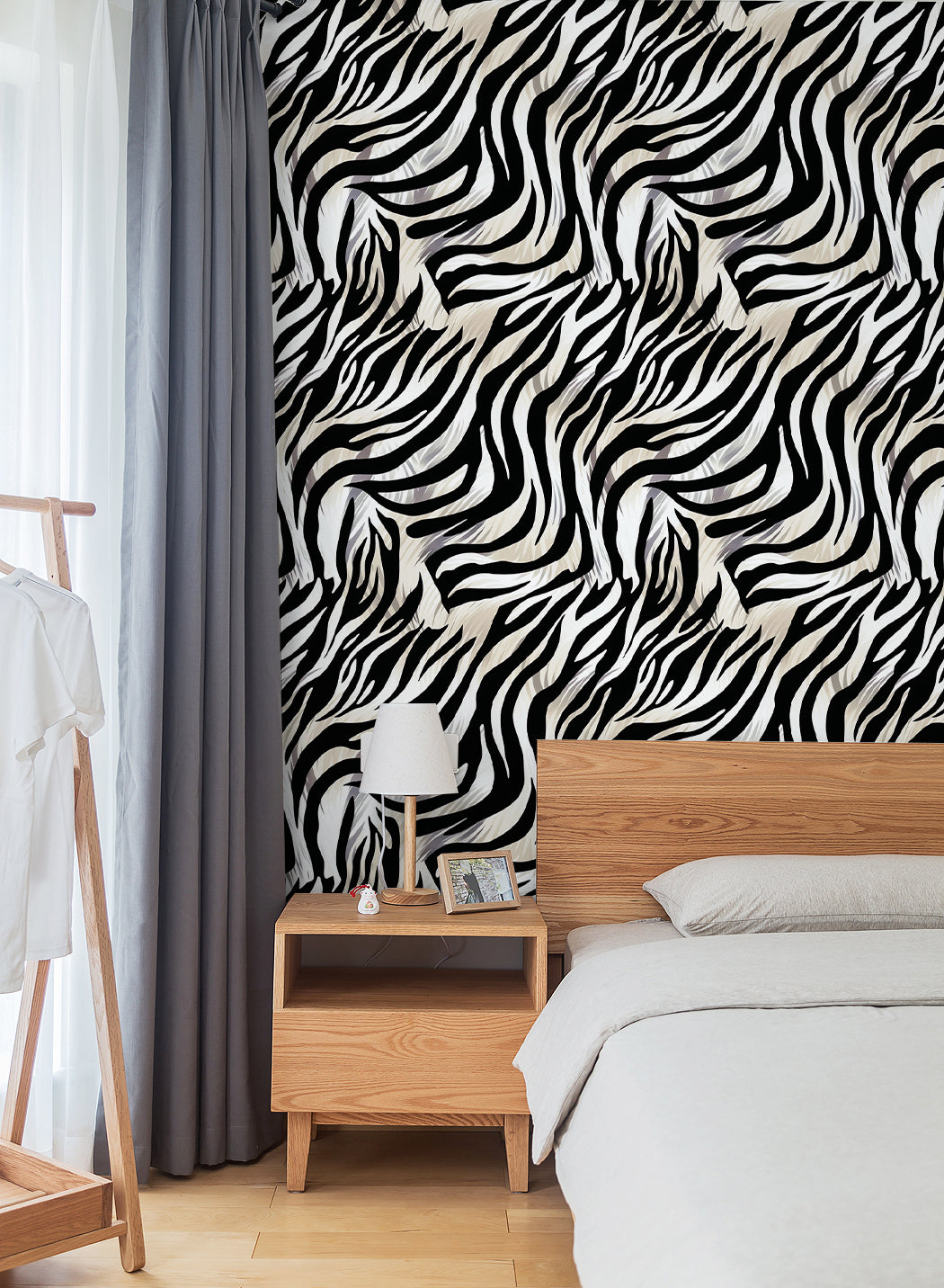 HaokHome Elegant Zebra Print Wallpaper Modern Black and White Stripes with Subtle Shading