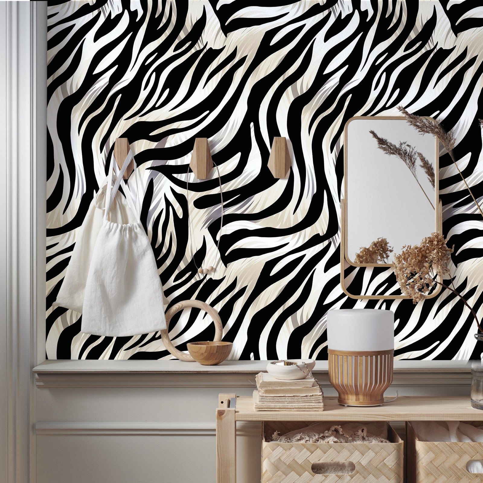HaokHome Elegant Zebra Print Wallpaper Modern Black and White Stripes with Subtle Shading