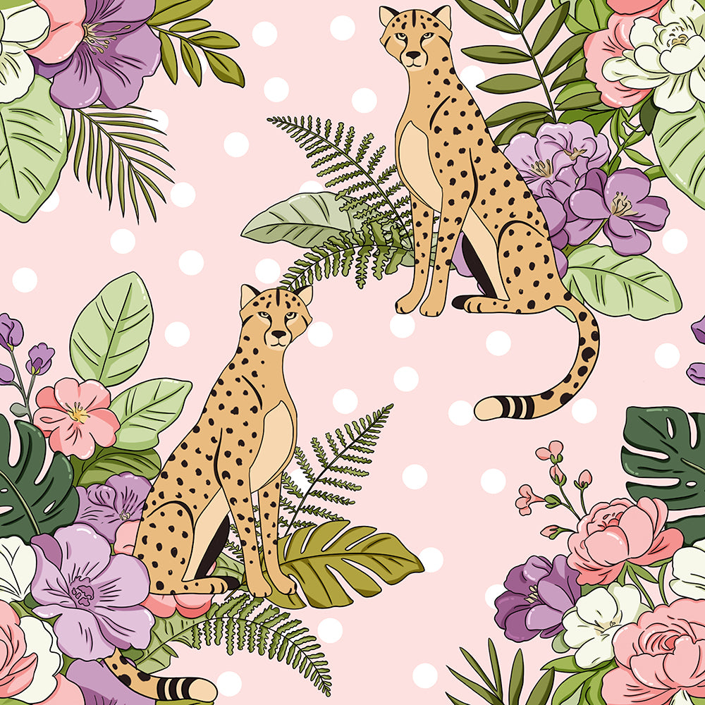 HaokHome Floral Peel and Stick Wallpaper Retro Polka Dot Cheetah Jungle, Macaron Floral Flat Illustration Removable Self Adhesive Vinyl Contact Paper for Living Room & Bedroom