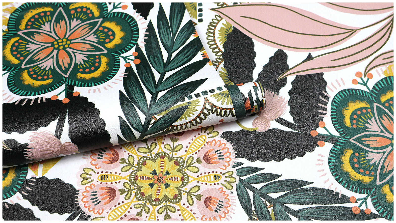 HaokHome Geometric Floral Wallpaper – Bold Tropical Flowers with Geometric Patterns in Warm Tones