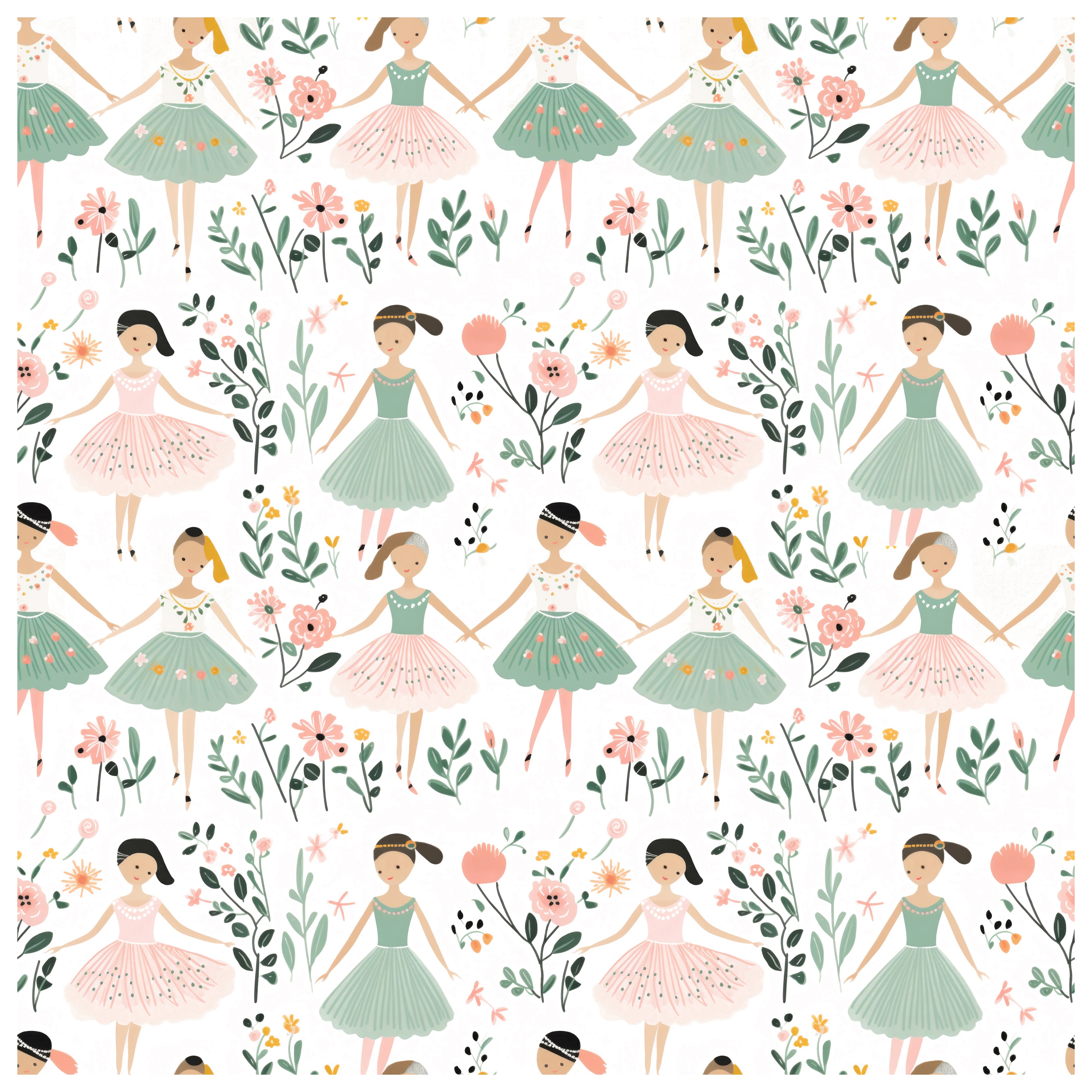 HaokHome Hand Drawn Girls Peel and Stick Wallpaper Floral Kids Room Removable Wall Decor