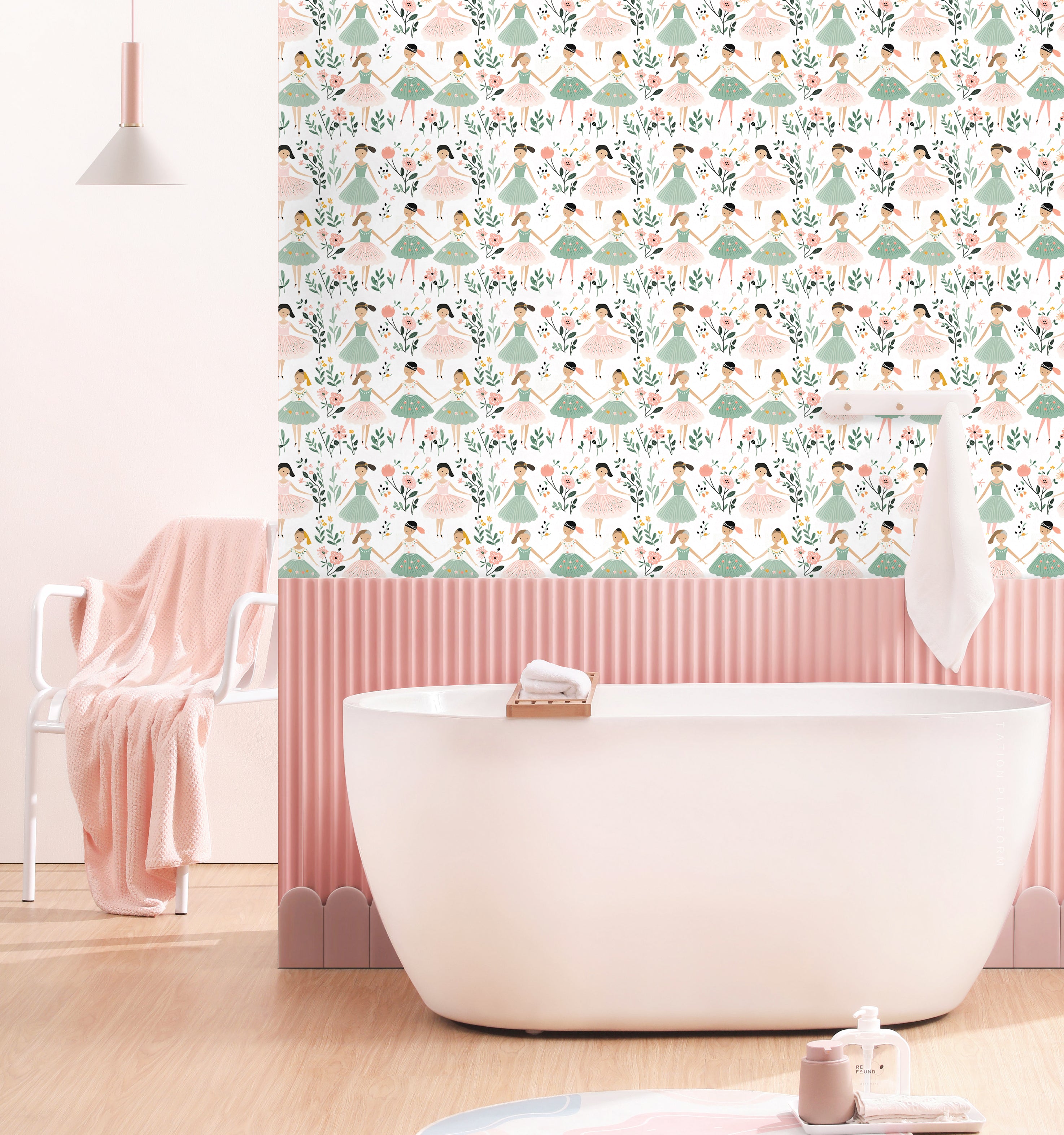 HaokHome Hand Drawn Girls Peel and Stick Wallpaper Floral Kids Room Removable Wall Decor