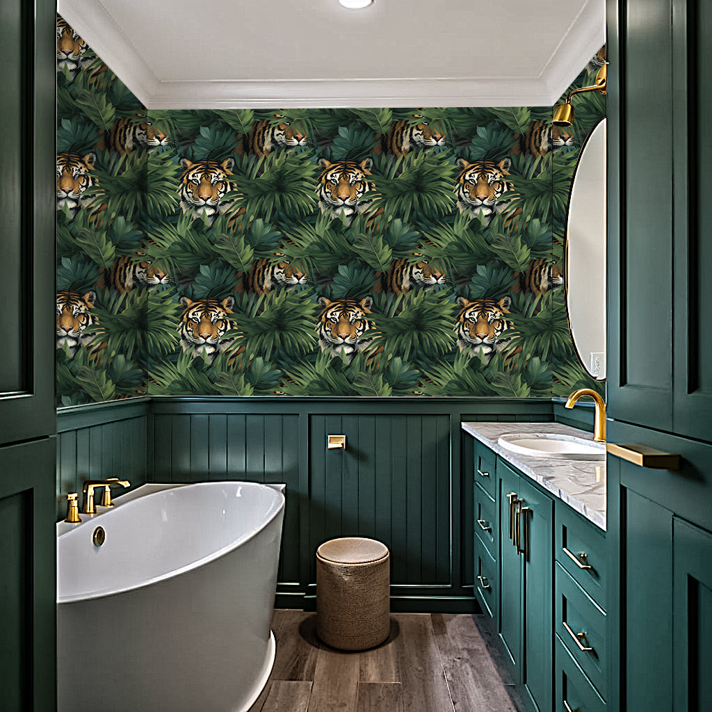 HaokHome Jungle Tiger Wallpaper - Bold Tropical Foliage and Tiger Design for Nature-Inspired Decor