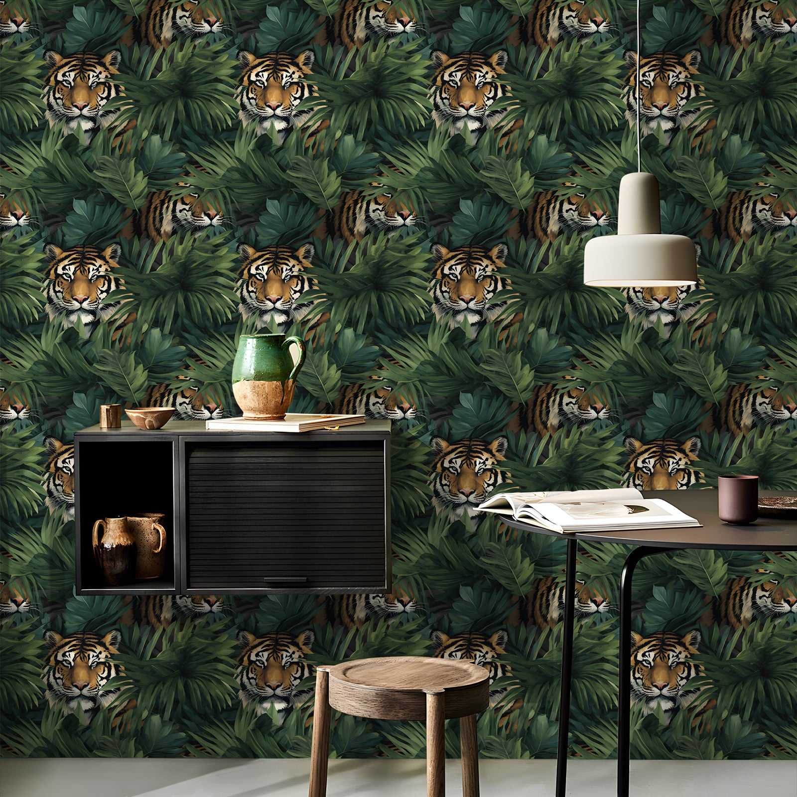 HaokHome Jungle Tiger Wallpaper - Bold Tropical Foliage and Tiger Design for Nature-Inspired Decor