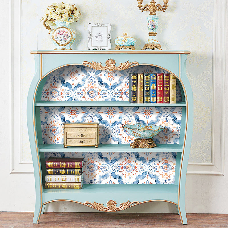 HaokHome Mediterranean Tile Peel and Stick Wallpaper Watercolor Pattern Removable Wall Decor for Kitchen & Bathroom