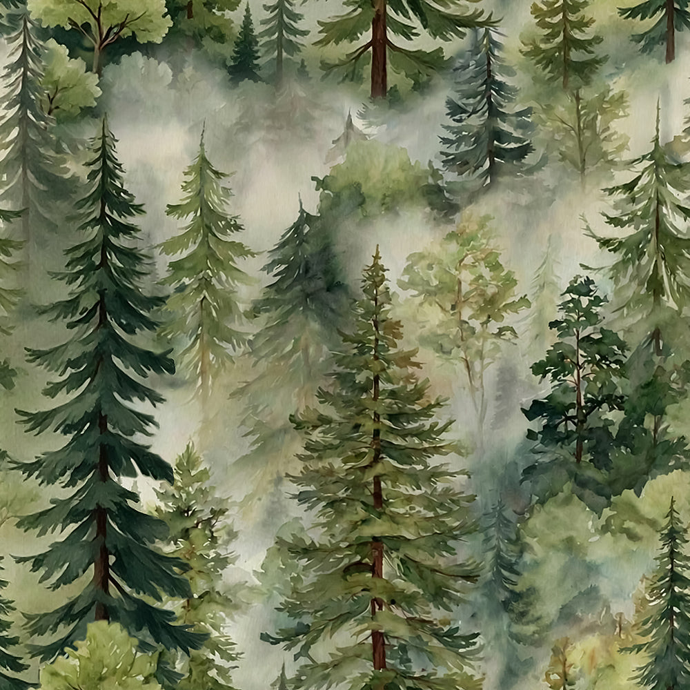 HaokHome Misty Forest Peel and Stick Wallpaper Watercolor Pine Tree Nature Removable Wall Mural