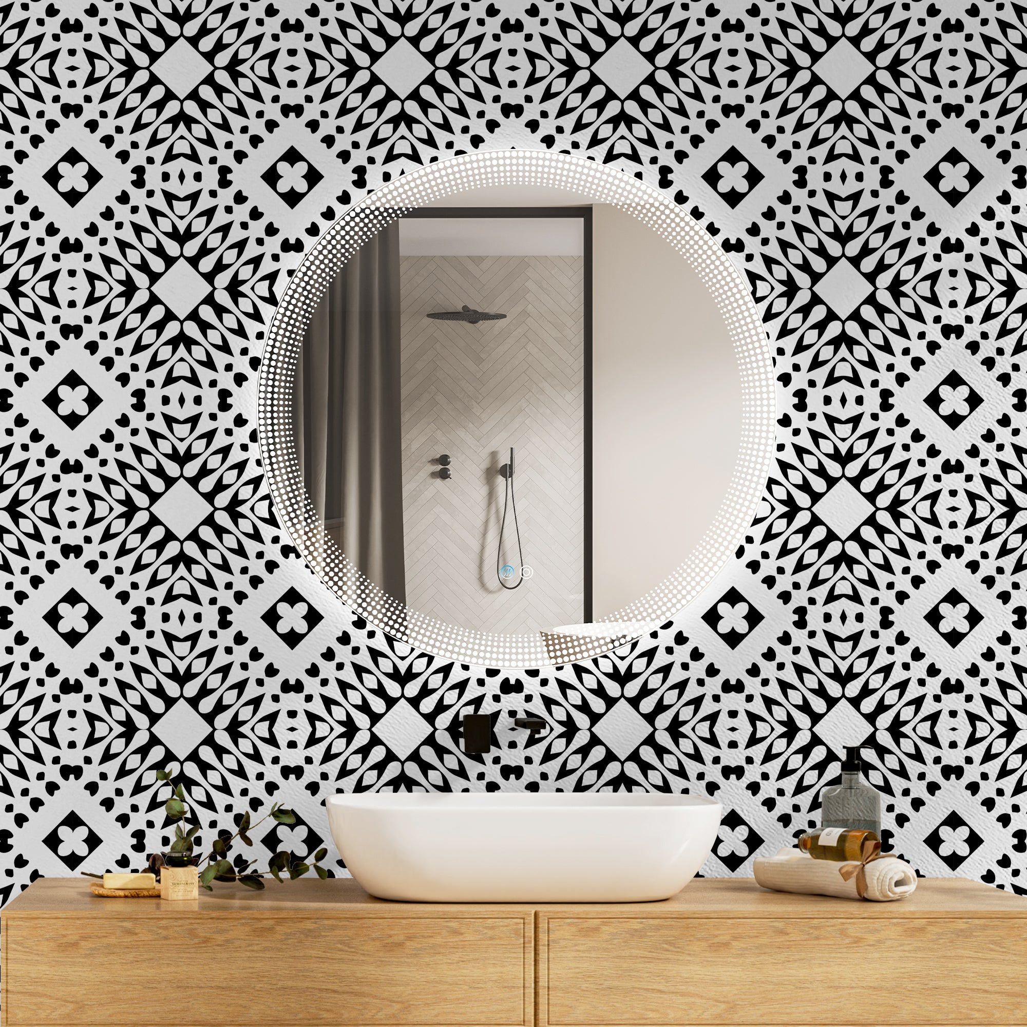 HaokHome Modern Black and White Floral Geometric Wallpaper Bold and Stylish Monochrome Design