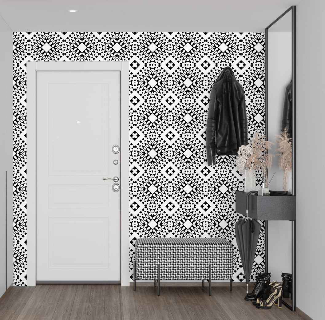 HaokHome Modern Black and White Floral Geometric Wallpaper Bold and Stylish Monochrome Design