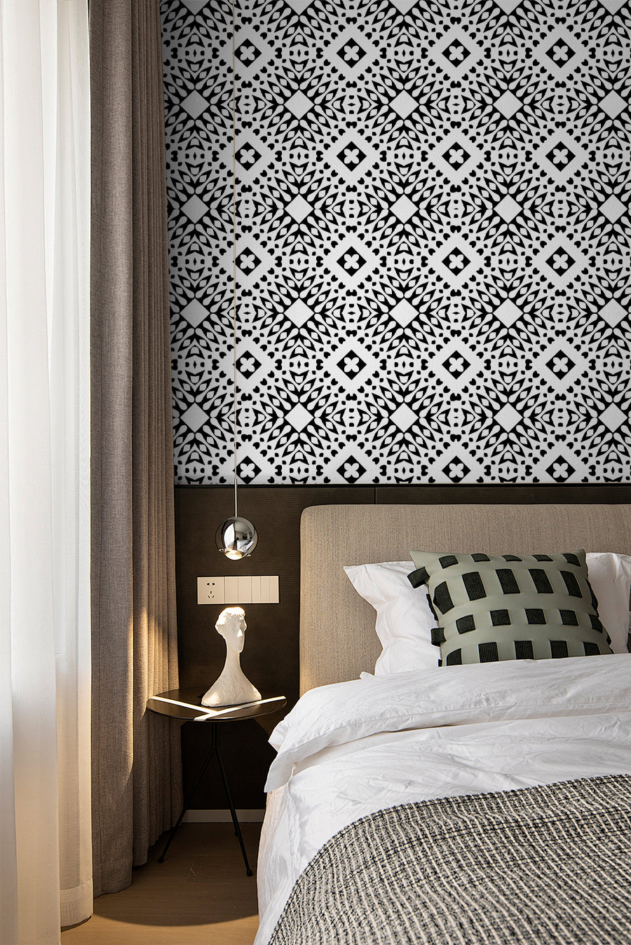HaokHome Modern Black and White Floral Geometric Wallpaper Bold and Stylish Monochrome Design