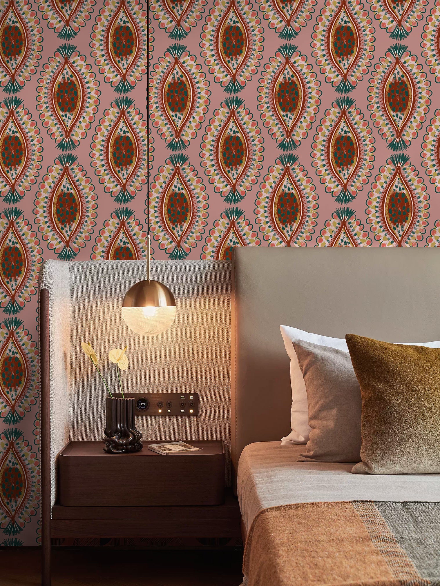 HaokHome Modern Tribal Wallpaper – Earthy Mustard with Artistic Botanical Pattern