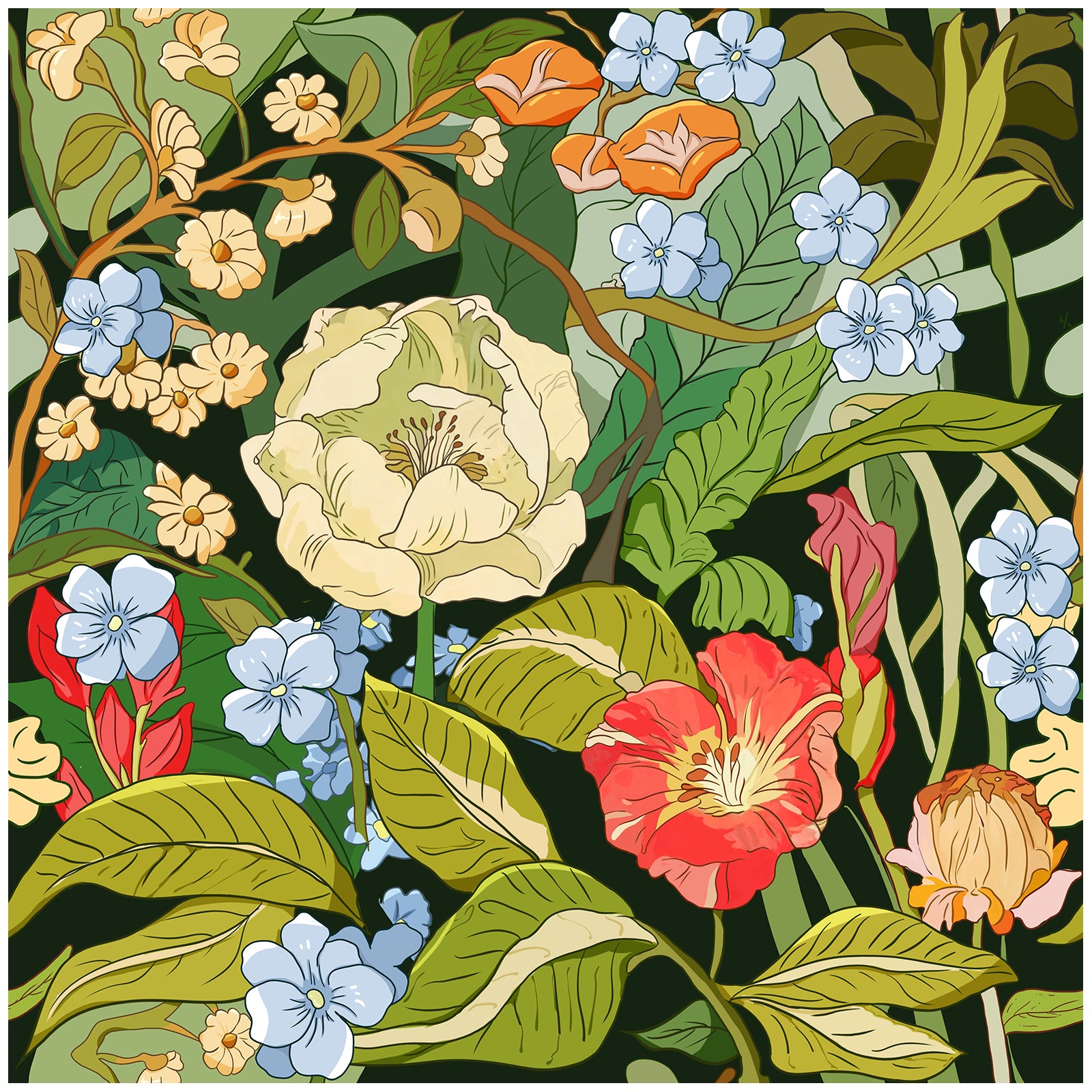 HaokHome Moody Dark Botanical Peel and Stick Wallpaper, Lush Vintage Floral Removable Self Adhesive Wallpaper with Vibrant Wildflower Blooms