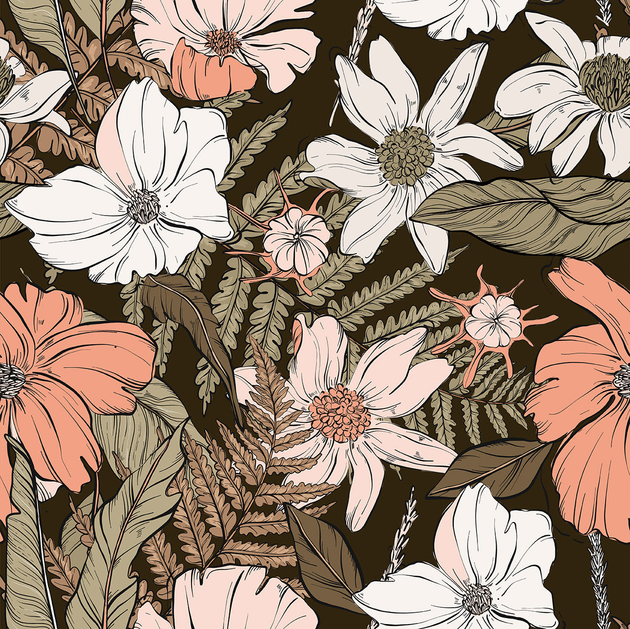 HaokHome Moody Neutral Floral Peel and Stick Wallpaper, Vintage Botanical Removable Self Adhesive Wallpaper