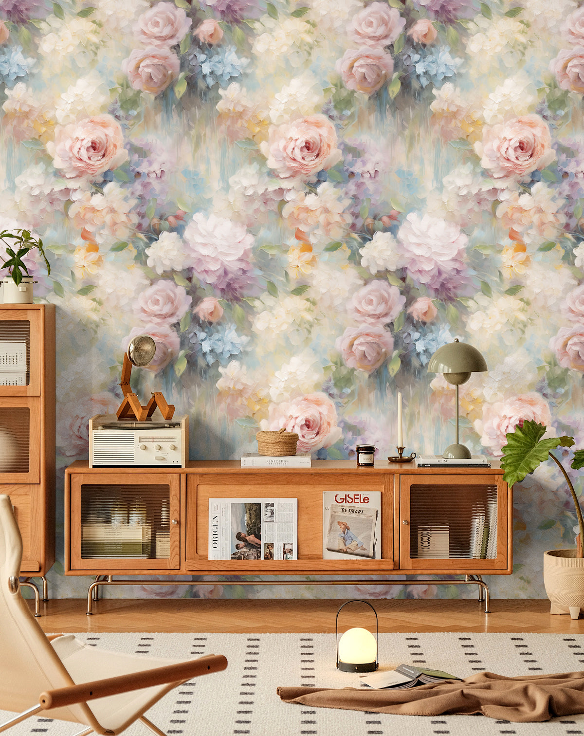 HaokHome Pastel Floral Oil Painting Wallpaper Romantic and Elegant Wall Art