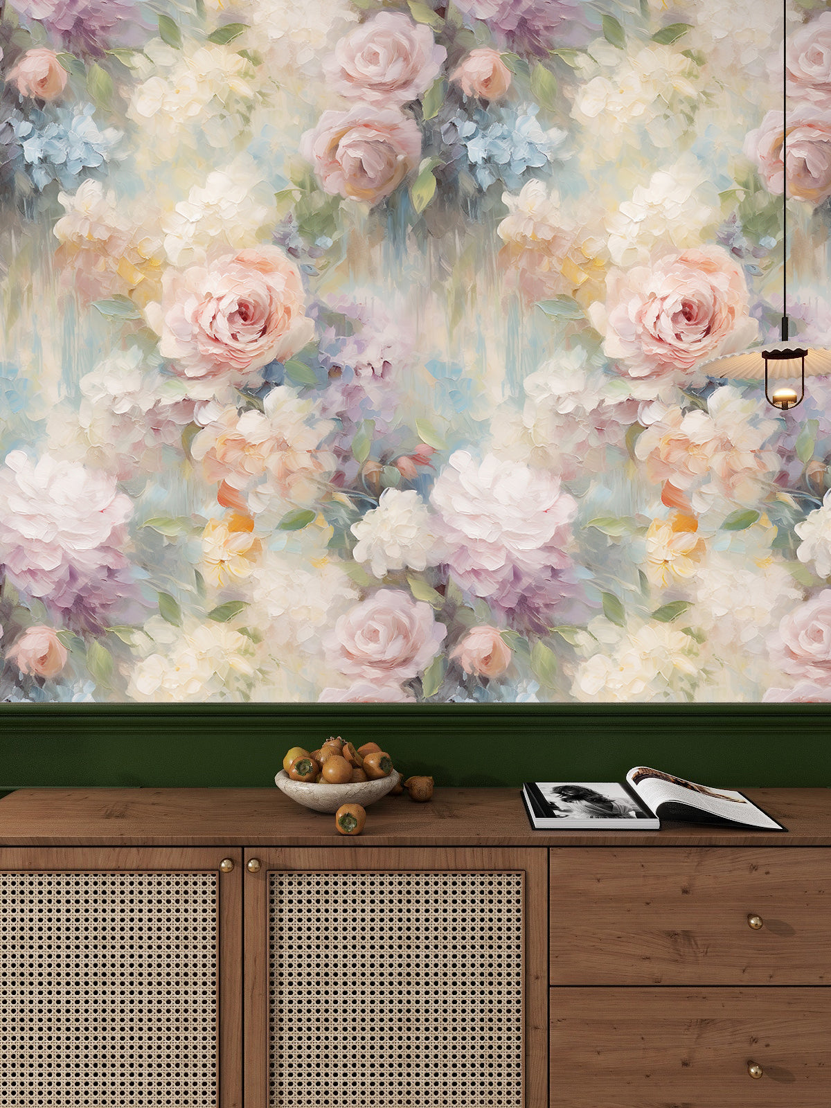 HaokHome Pastel Floral Oil Painting Wallpaper Romantic and Elegant Wall Art