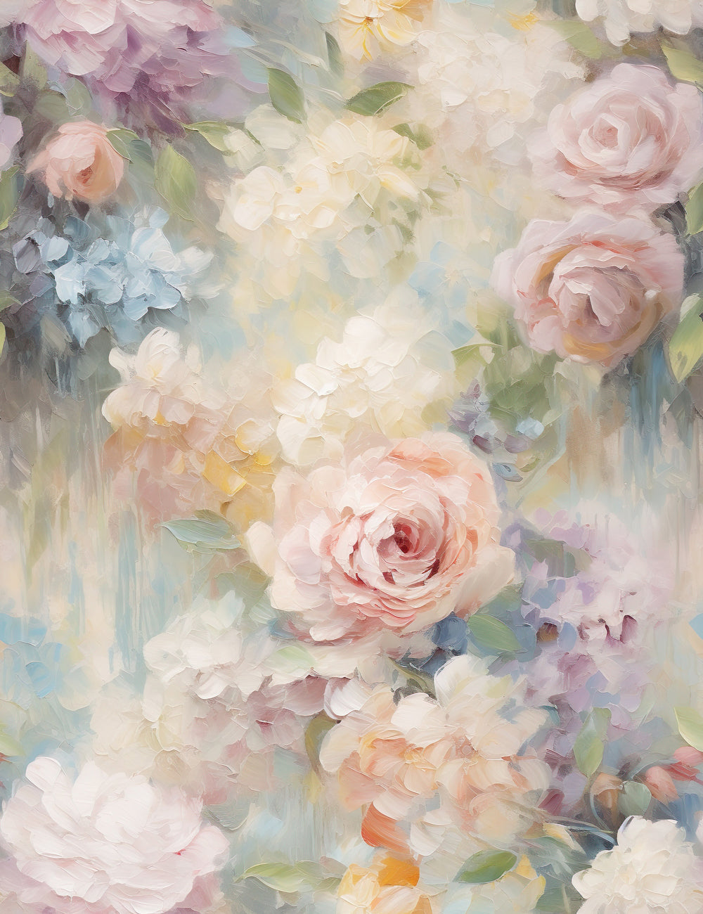 HaokHome Pastel Floral Oil Painting Wallpaper Romantic and Elegant Wall Art