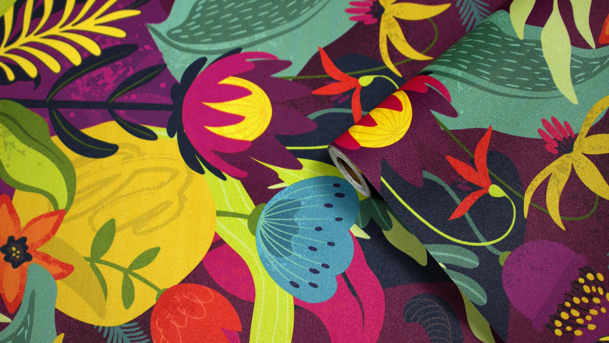 HaokHome Peel and Stick Bold Tropical Floral Wallpaper Purple Red Jungle Leaves Removable Wall Mural Vibrant Colorful Botanical Decor for Living Room Bedroom