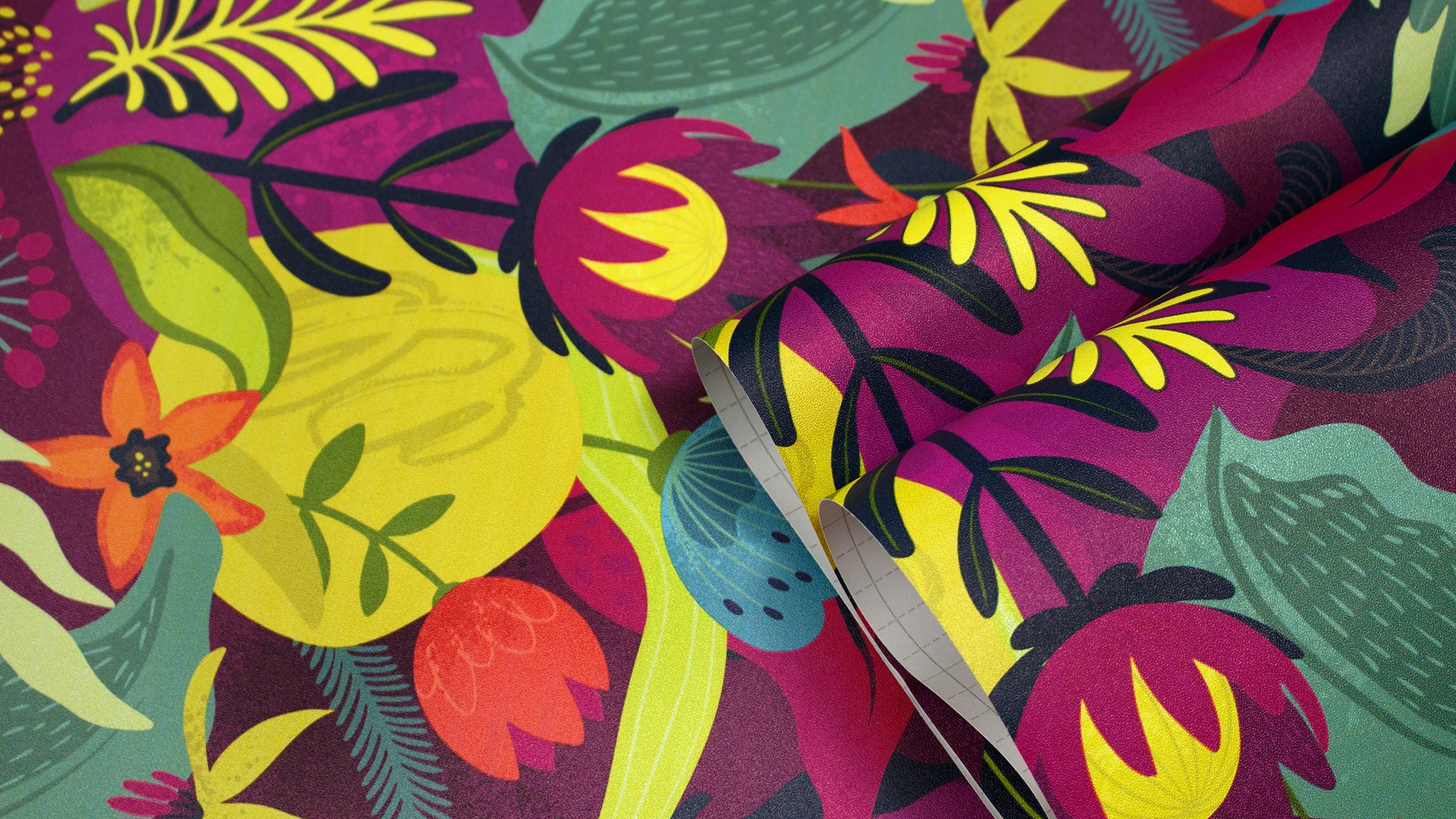 HaokHome Peel and Stick Bold Tropical Floral Wallpaper Purple Red Jungle Leaves Removable Wall Mural Vibrant Colorful Botanical Decor for Living Room Bedroom