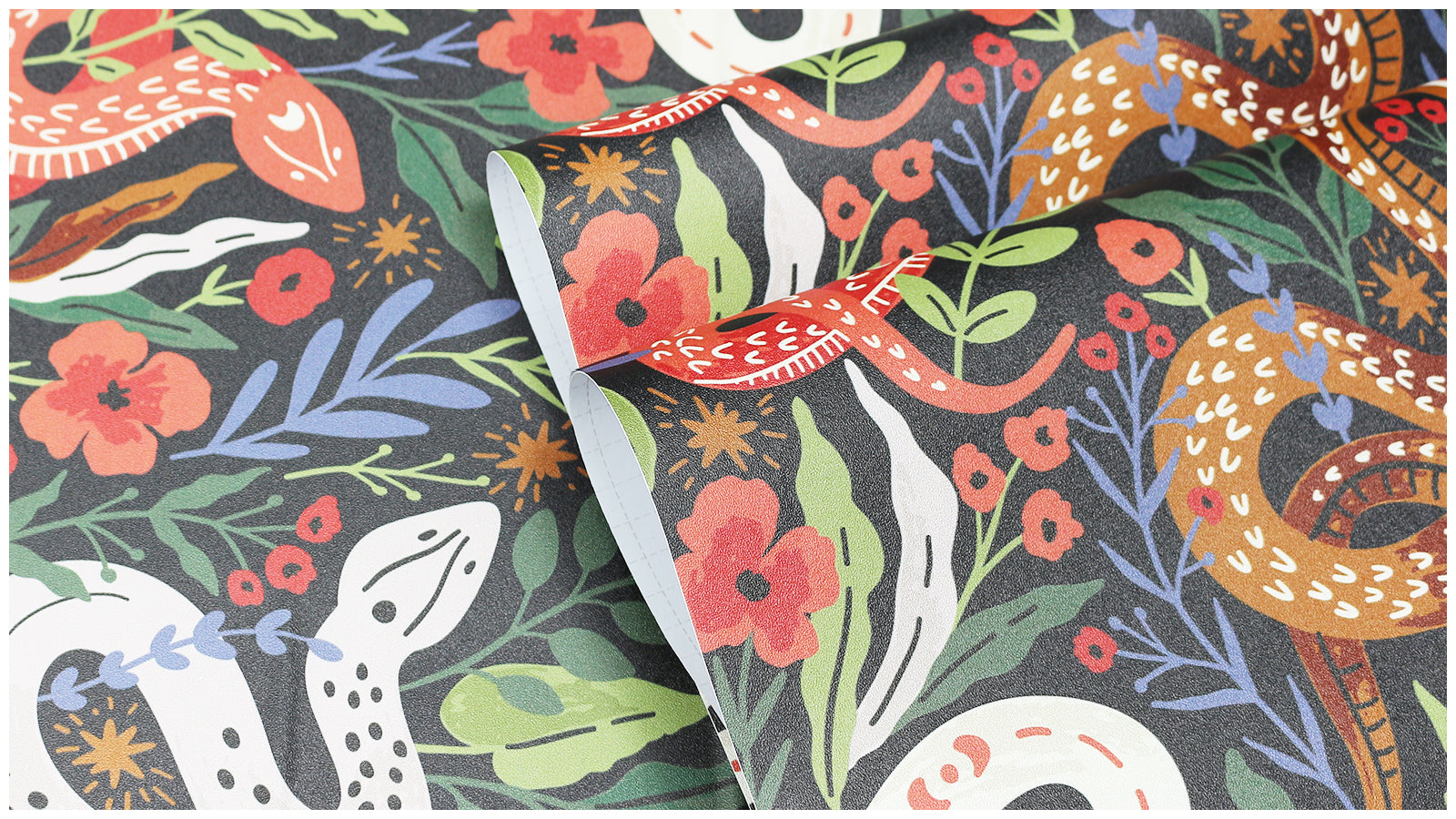 HaokHome Peel and Stick Botanical Snake Floral Wallpaper Black Green Red Wall Mural Removable Wall Decor for Bedroom Living Room