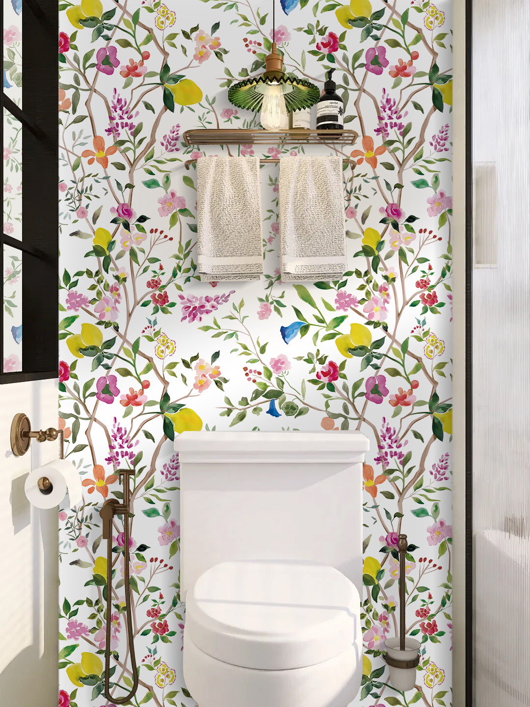 HaokHome Peel and Stick Botanical Tropical Floral Wallpaper Beige Blue Green Wall Mural Removable Wall Decor for Bedroom Living Room