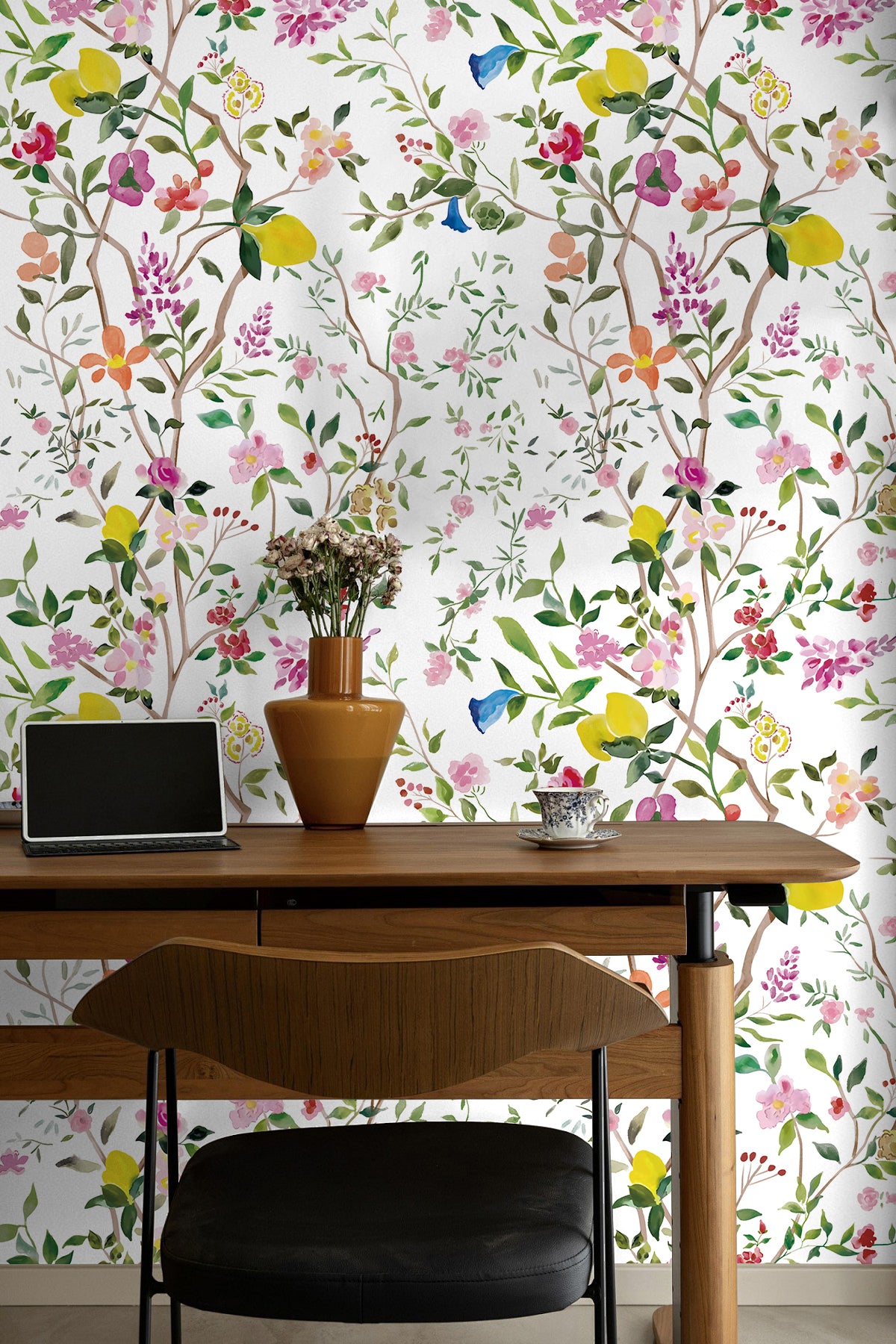 HaokHome Peel and Stick Botanical Tropical Floral Wallpaper Beige Blue Green Wall Mural Removable Wall Decor for Bedroom Living Room