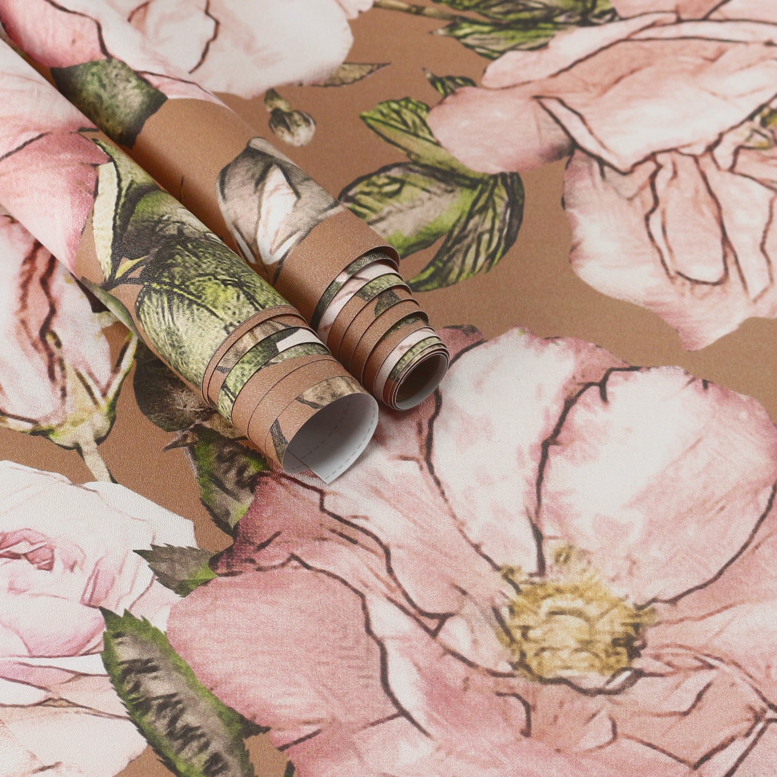 HaokHome Peel and Stick Floral Wallpaper Vintage Pink/Brown/Green Retro Wall Decor