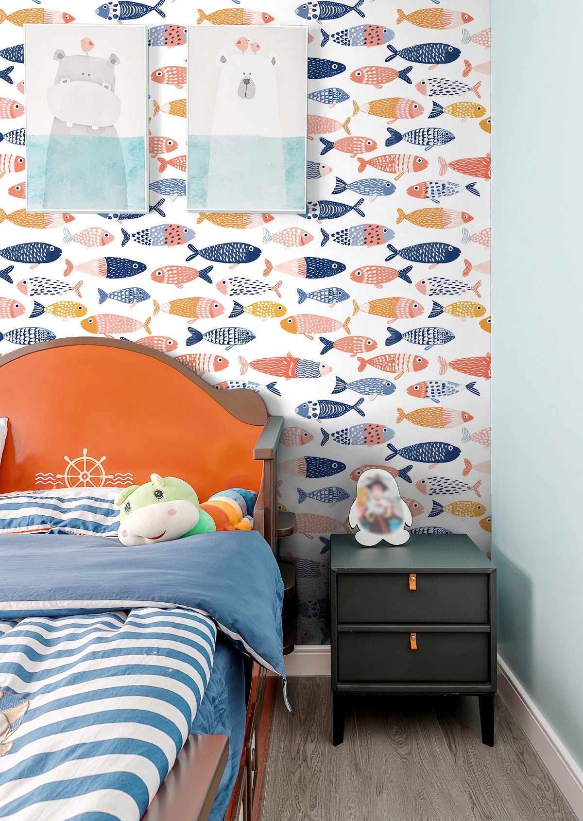 HaokHome Peel and Stick Nautical Fish Wallpaper Removable Ocean Theme Wall Decor for Kids Room and Bathroom