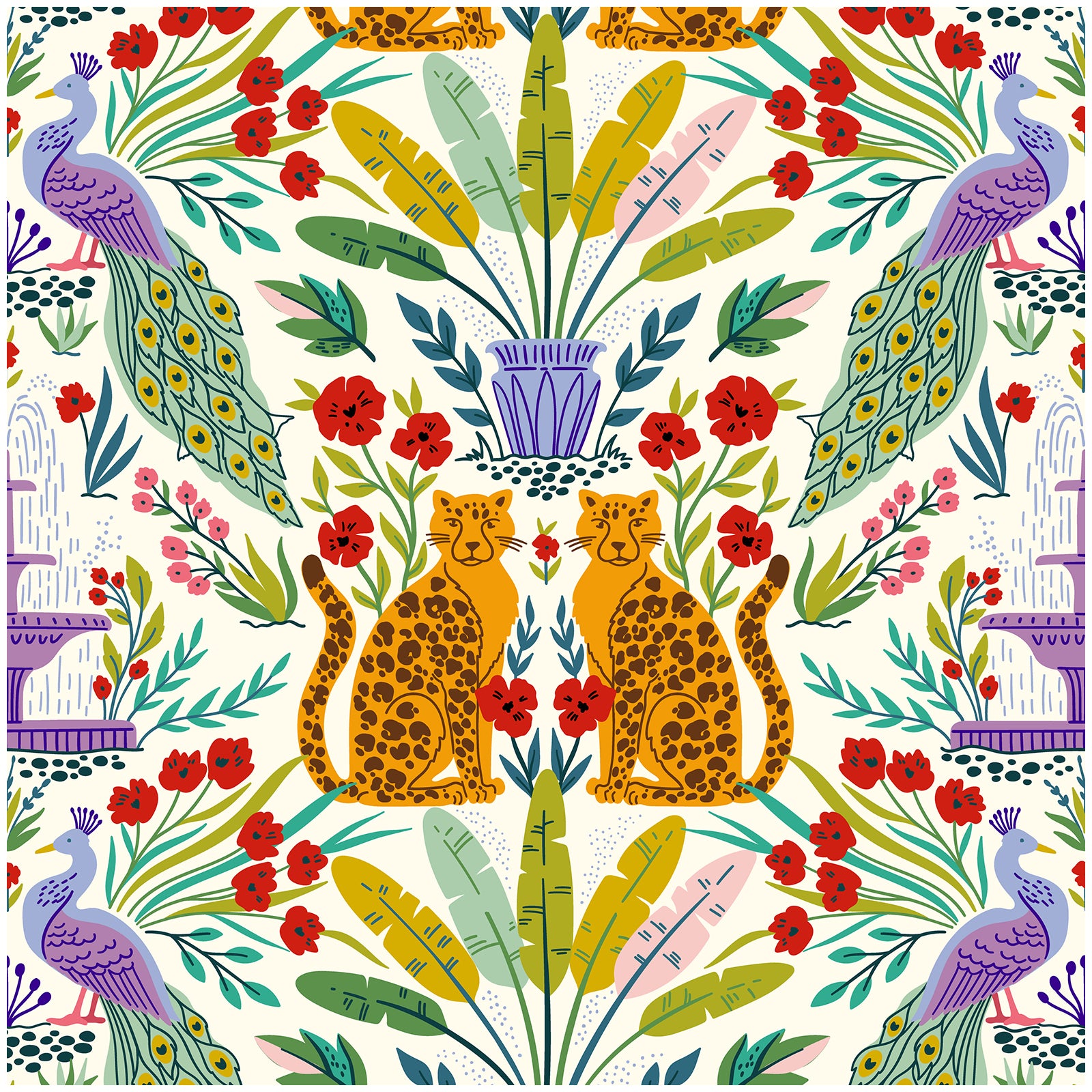 HaokHome Peel and Stick Tropical Bohemian Wallpaper Leopard Peacock Removable Mural Wall Decor for Bedroom Living Room