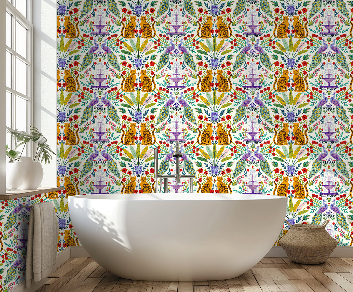 HaokHome Peel and Stick Tropical Bohemian Wallpaper Leopard Peacock Removable Mural Wall Decor for Bedroom Living Room