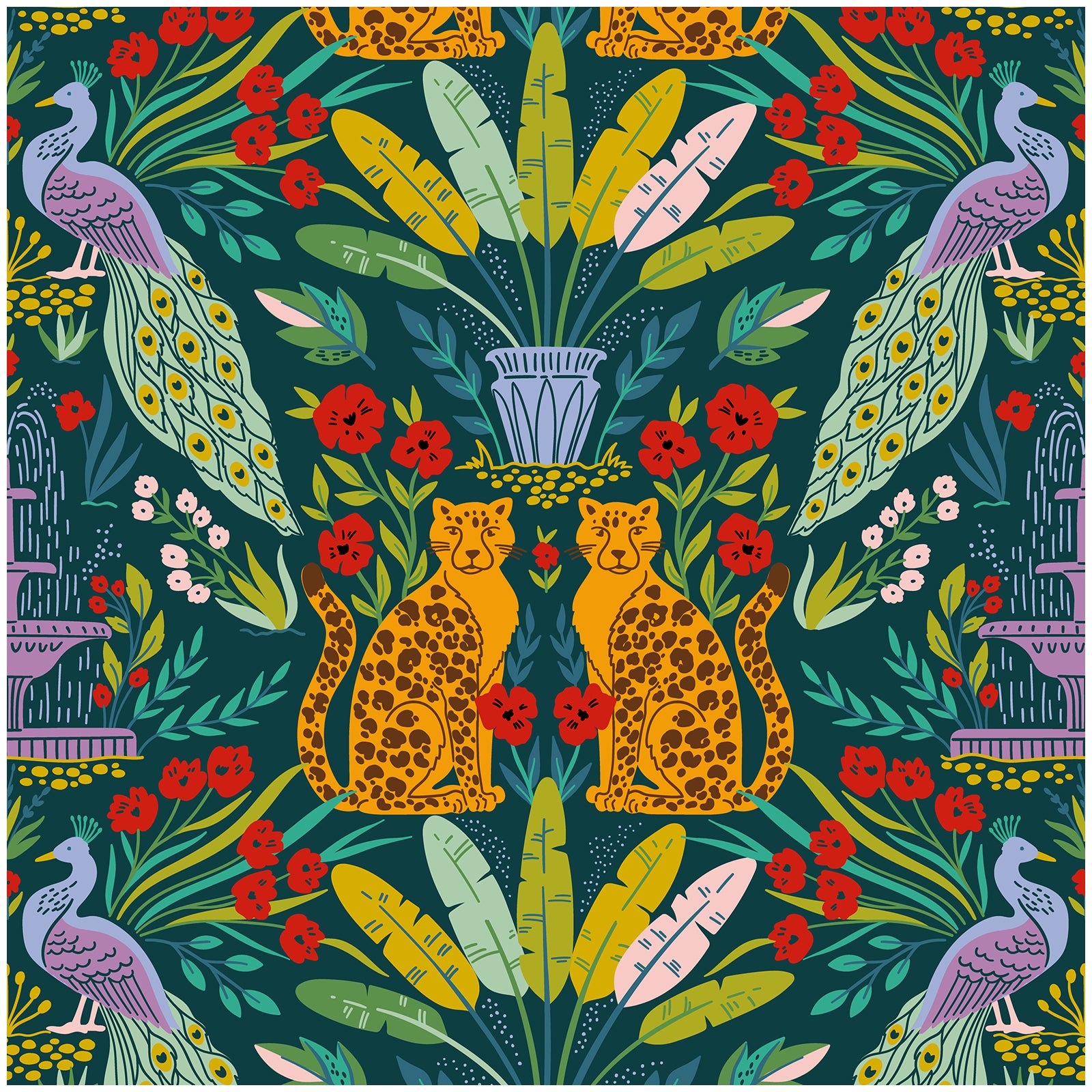 HaokHome Peel and Stick Tropical Jungle Cheetah Peacock Wallpaper Green Wall Mural Removable Wall Decor for Bedroom Living Room