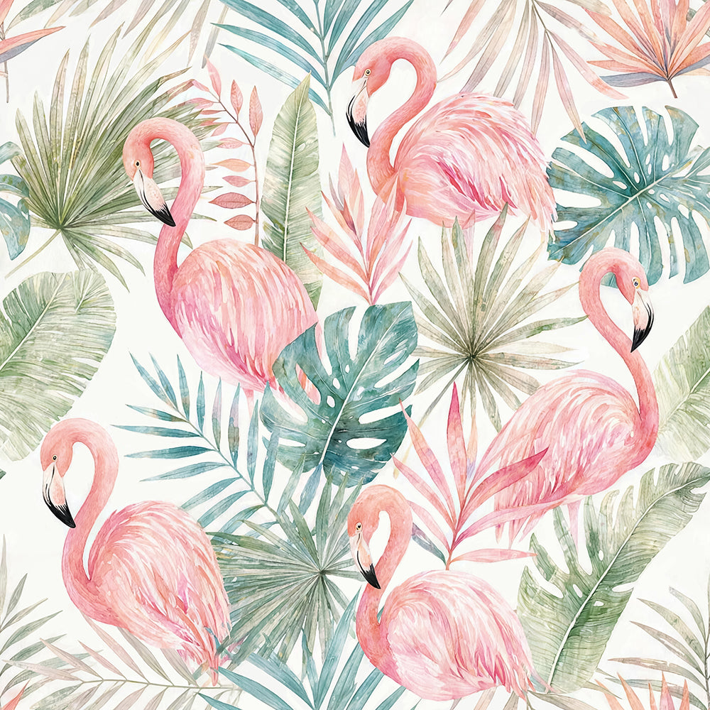 HaokHome Peel and Stick Wallpaper - Boho Jungle Flamingo & Palm Leaf Pattern Removable Self Adhesive Wallpaper for Accent Wall