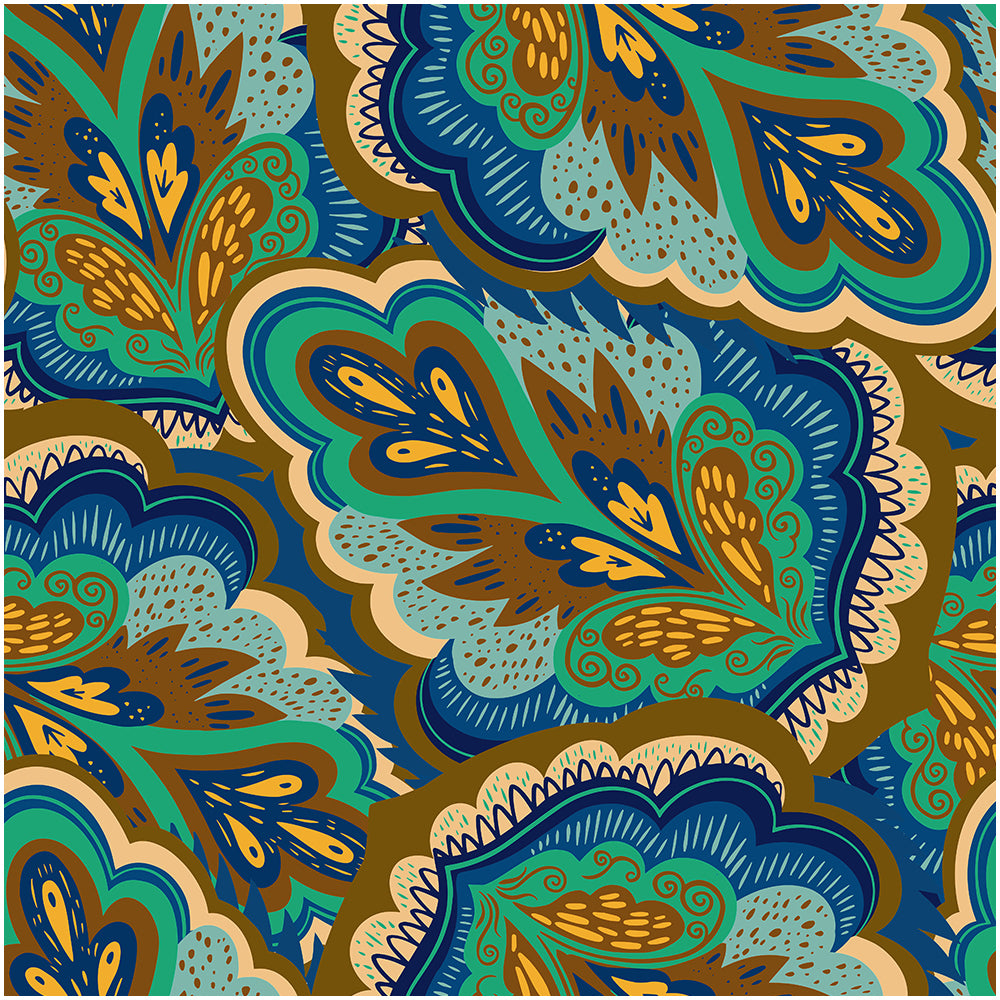 HaokHome Peel and Stick Wallpaper Blue Green Retro Paisley Floral Pattern Wall Mural Removable Vinyl Self Adhesive Wallpaper for Bedroom Living Room Boho Decor