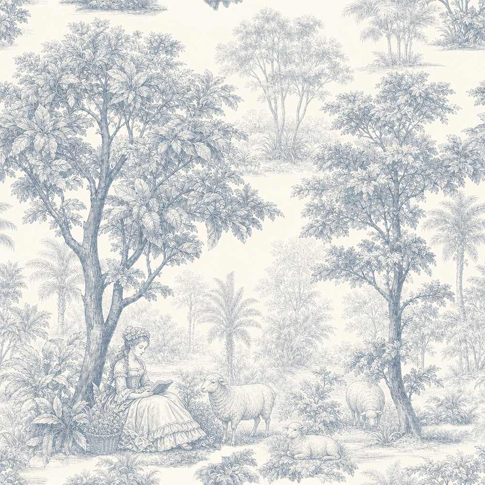 HaokHome Peel and Stick Wallpaper Blue White Forest Pastoral Toile de Jouy Wall Mural Removable Self Adhesive Farmhouse Wallpaper