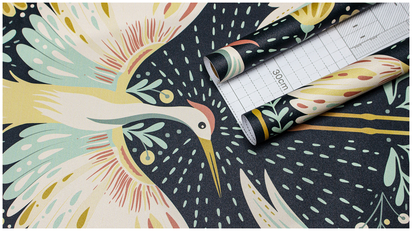 HaokHome Peel and Stick Wallpaper Boho Japandi Crane Bird Floral Mural Removable Self Adhesive Wall Decor for Living Room Bedroom Nursery Renter Friendly Wallpaper