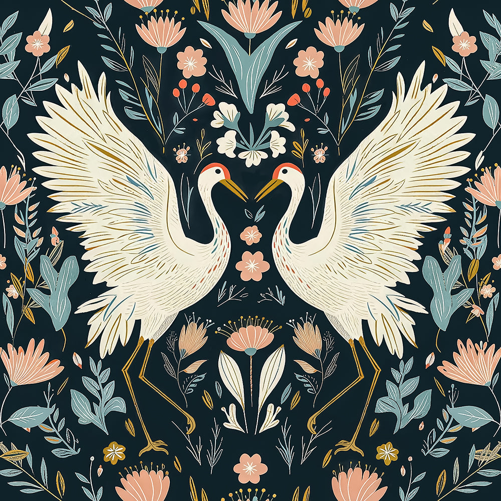 HaokHome Peel and Stick Wallpaper Chinoiserie Crane Floral Botanical Wall Mural Removable Self Adhesive Dark Vintage Wallpaper