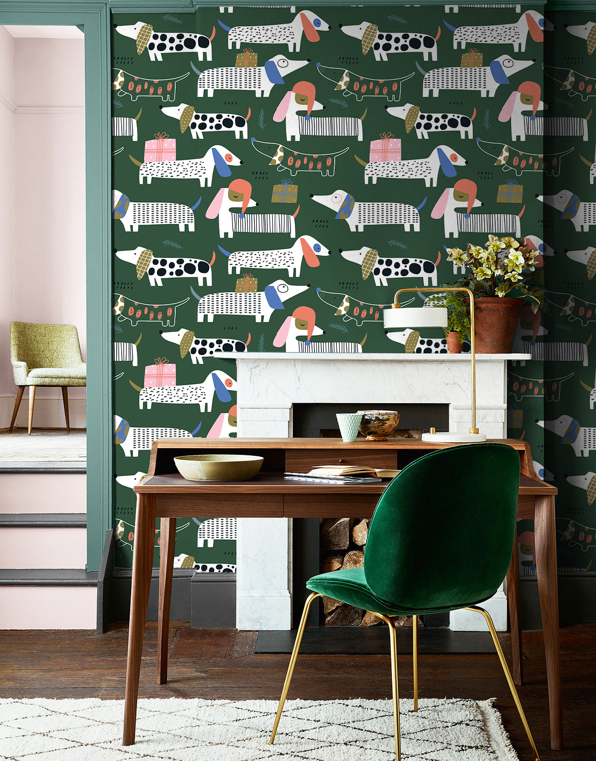 HaokHome Peel and Stick Wallpaper Christmas Dachshund Dog Pattern Removable Wallpaper
