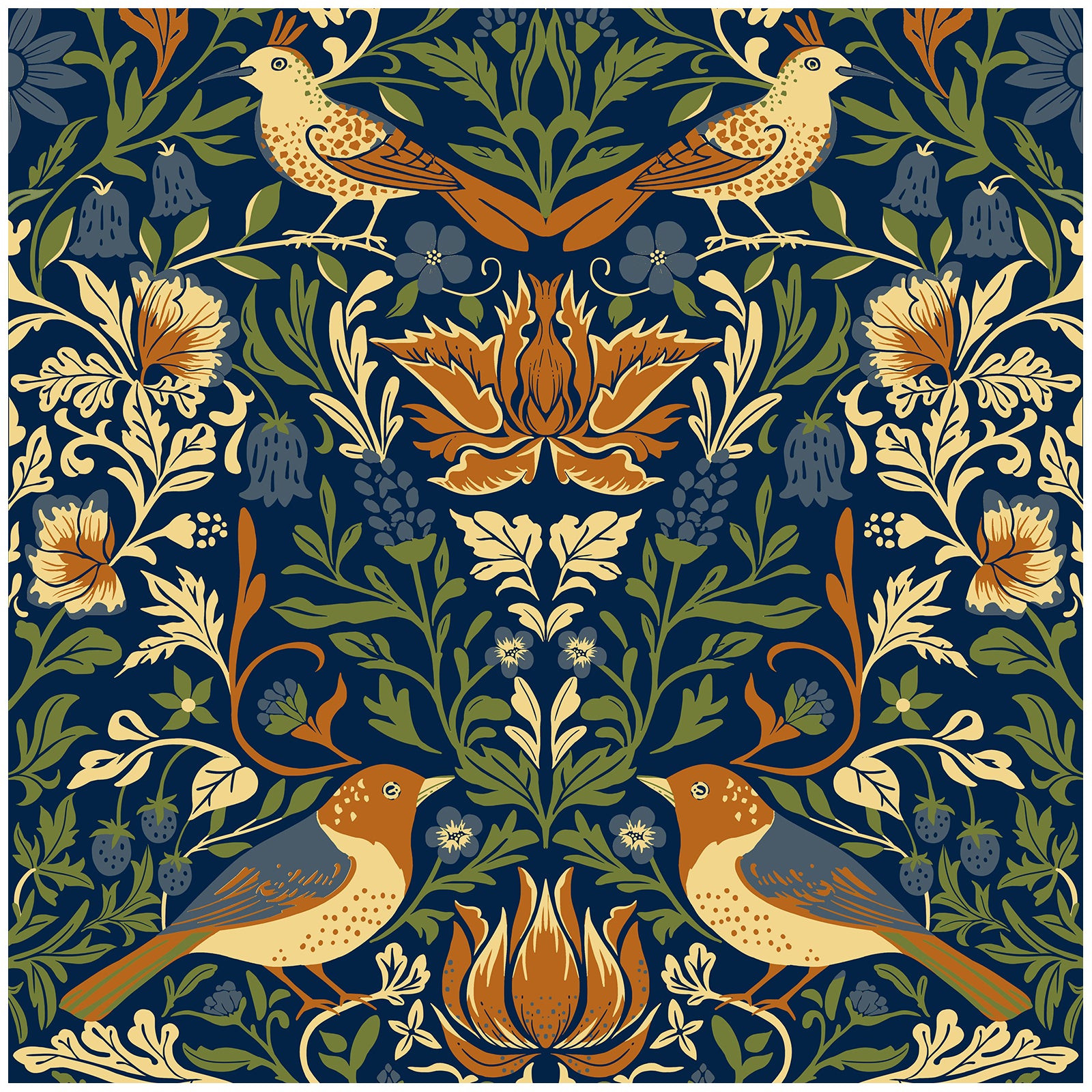HaokHome Peel and Stick Wallpaper Navy Blue William Morris Bird Floral Wall Mural Removable Self Adhesive Vintage Botanical Wallpaper