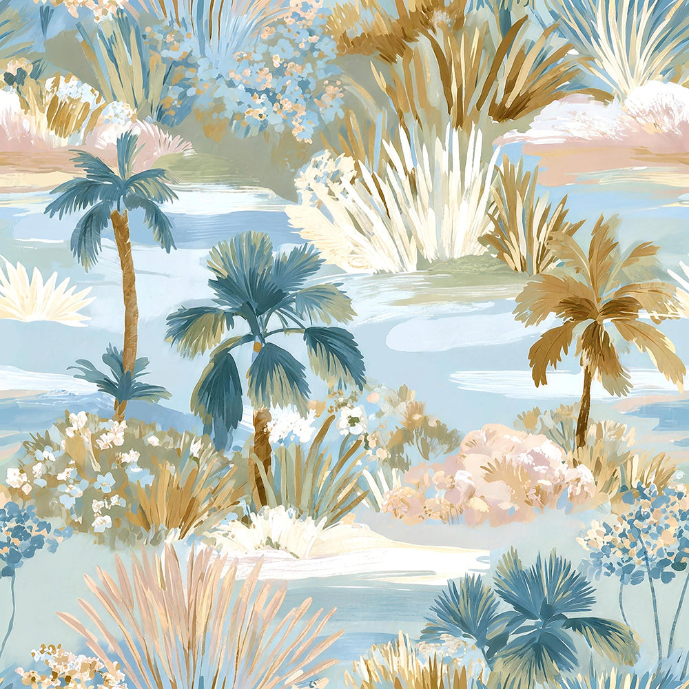 HaokHome Peel and Stick Wallpaper Pastel Watercolor Palm Tree Wall Mural Removable Self Adhesive Tropical Botanical Wallpaper