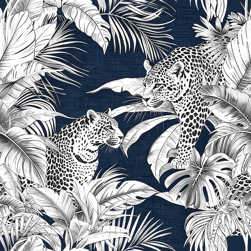HaokHome Peel and Stick Wallpaper Tropical Leopard Navy Botanical Wall Mural Removable Self Adhesive Jungle Animal Wallpaper