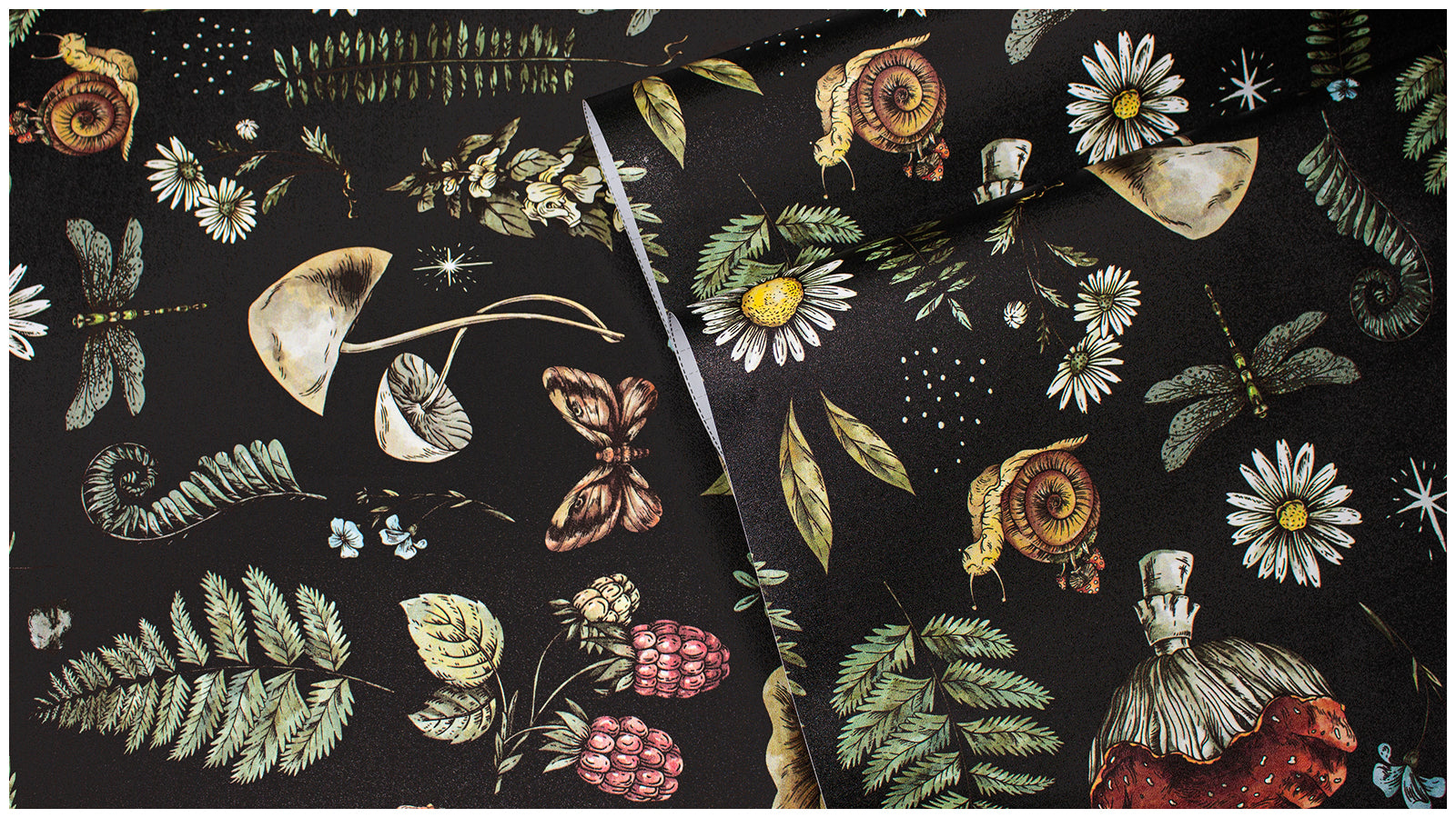 HaokHome Peel and Stick Wallpaper Vintage Botanical Mushroom Fern Floral Wall Mural Removable Self Adhesive Black Cottagecore Wallpaper for Autumn Home Decor