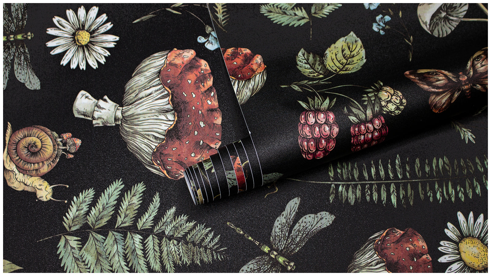 HaokHome Peel and Stick Wallpaper Vintage Botanical Mushroom Fern Floral Wall Mural Removable Self Adhesive Black Cottagecore Wallpaper for Autumn Home Decor