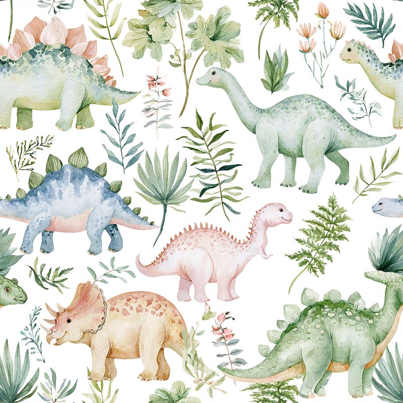 HaokHome Peel and Stick Wallpaper Watercolor Dinosaur Wall Mural Removable Self Adhesive Kids Botanical Wallpaper