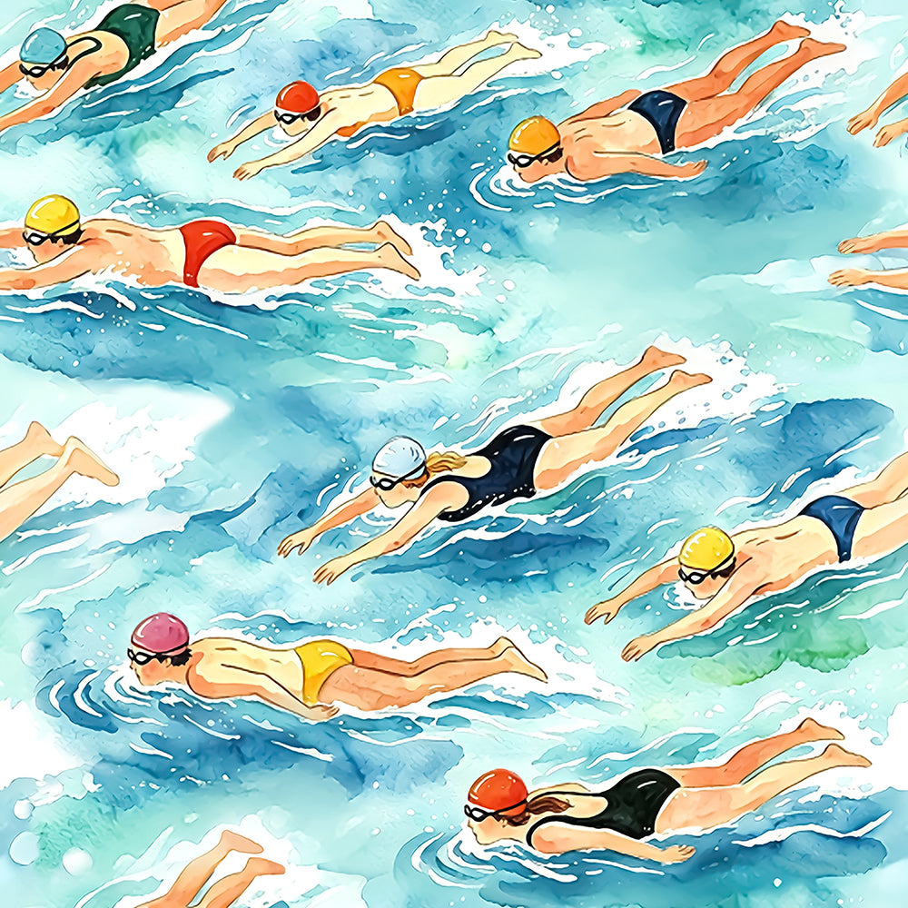 HaokHome Peel and Stick Wallpaper Watercolor Swimmers Pool Wave Wall Mural Removable Self Adhesive Sport Summer Wallpaper