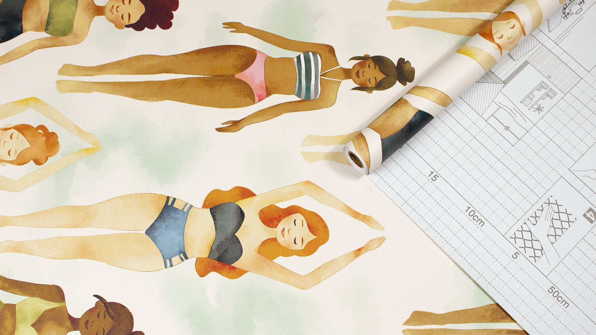 HaokHome Peel and Stick Wallpaper Women in Swimsuits Art Wall Mural Watercolor Body Positivity Removable Self Adhesive Decor for Bedroom Studio Salon