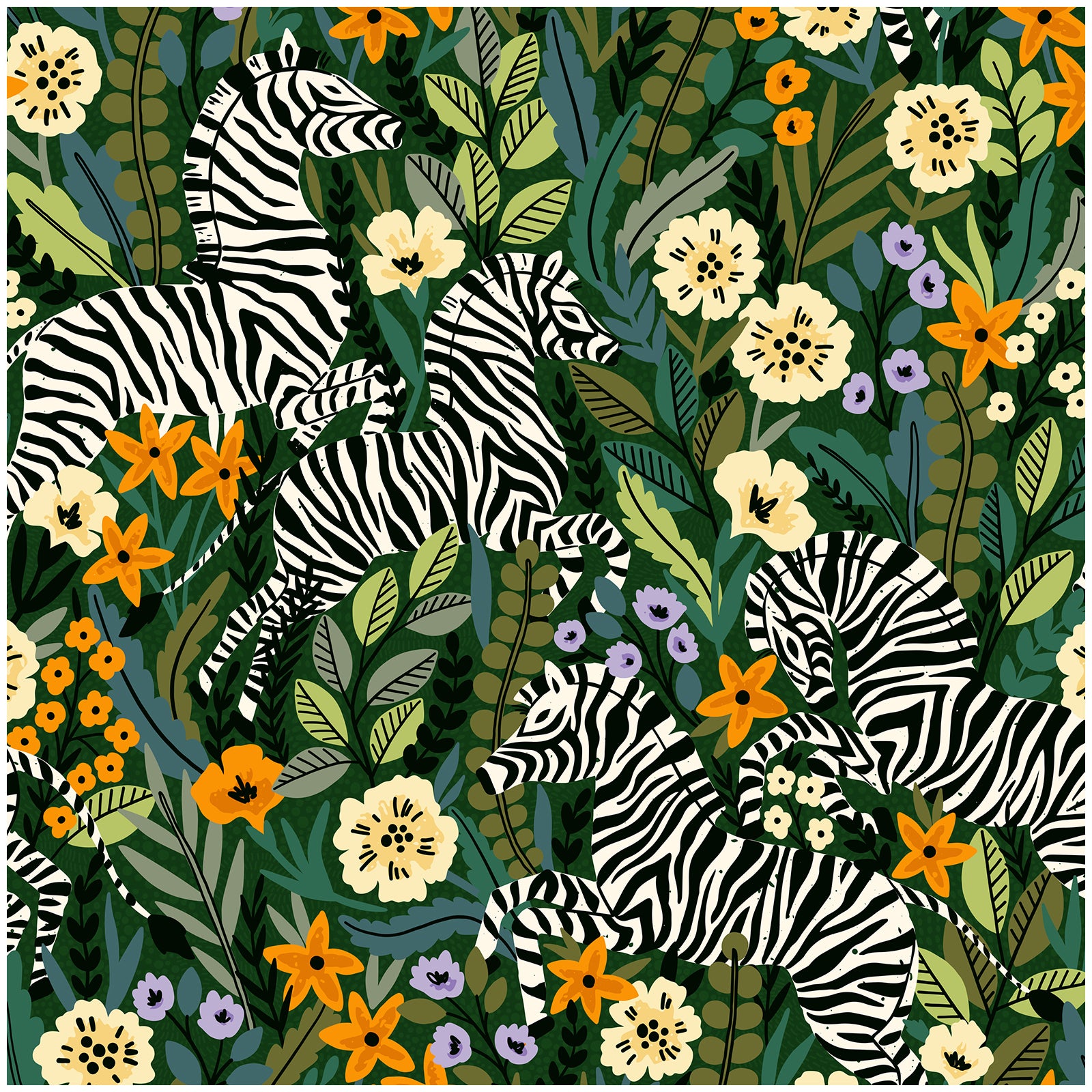 HaokHome Peel and Stick Zebra Botanical Floral Wallpaper Green Yellow Wall Mural Removable Wall Decor for Bedroom Living Room