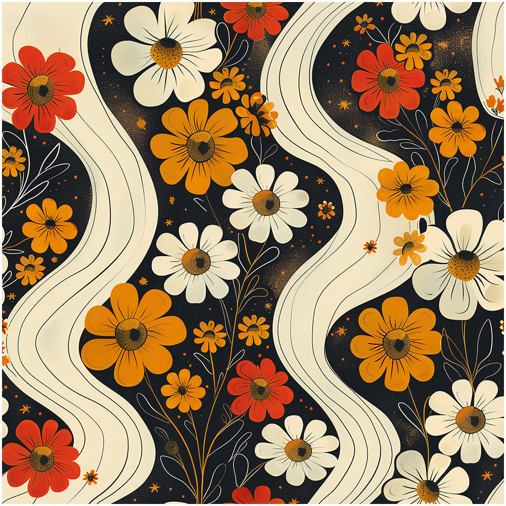 HaokHome Retro Daisy Swirl Wallpaper Bold Floral Design with Vintage Vibes