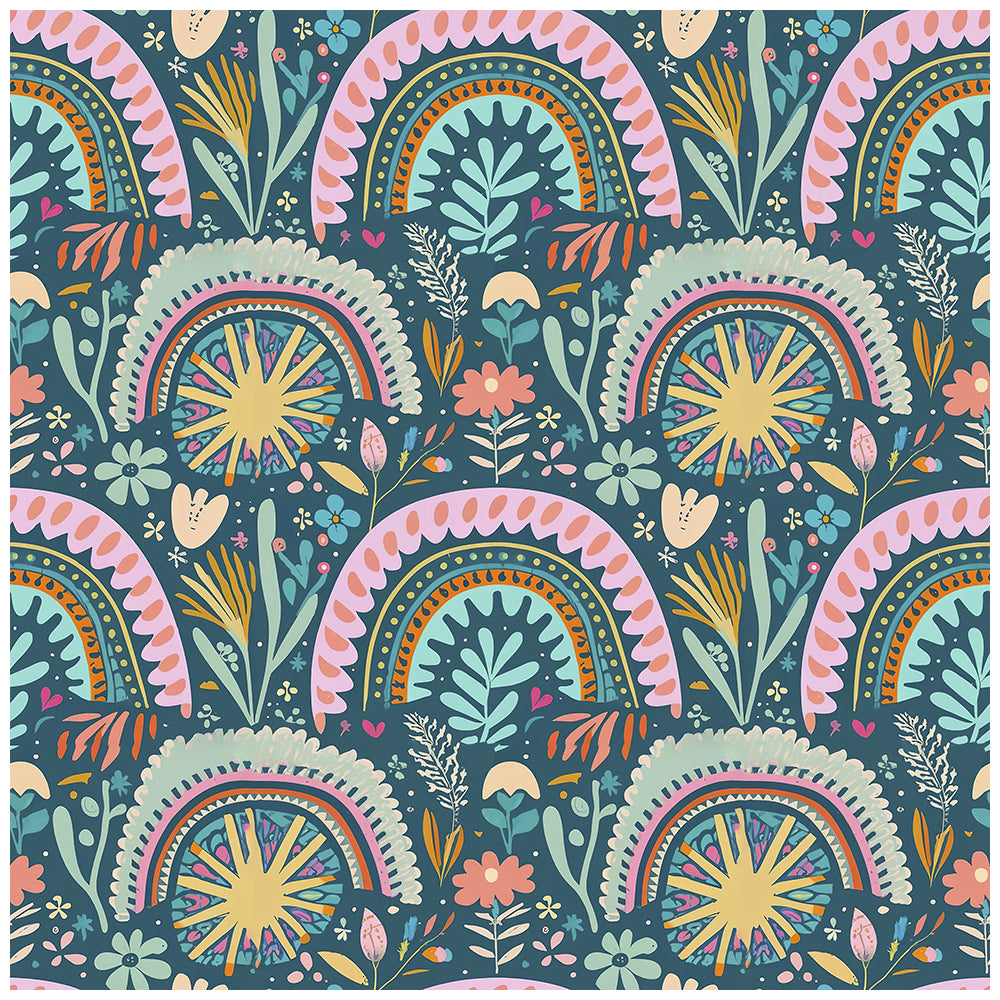HaokHome Retro Rainbow Floral Wallpaper Vibrant Boho Style with Pastel Colors