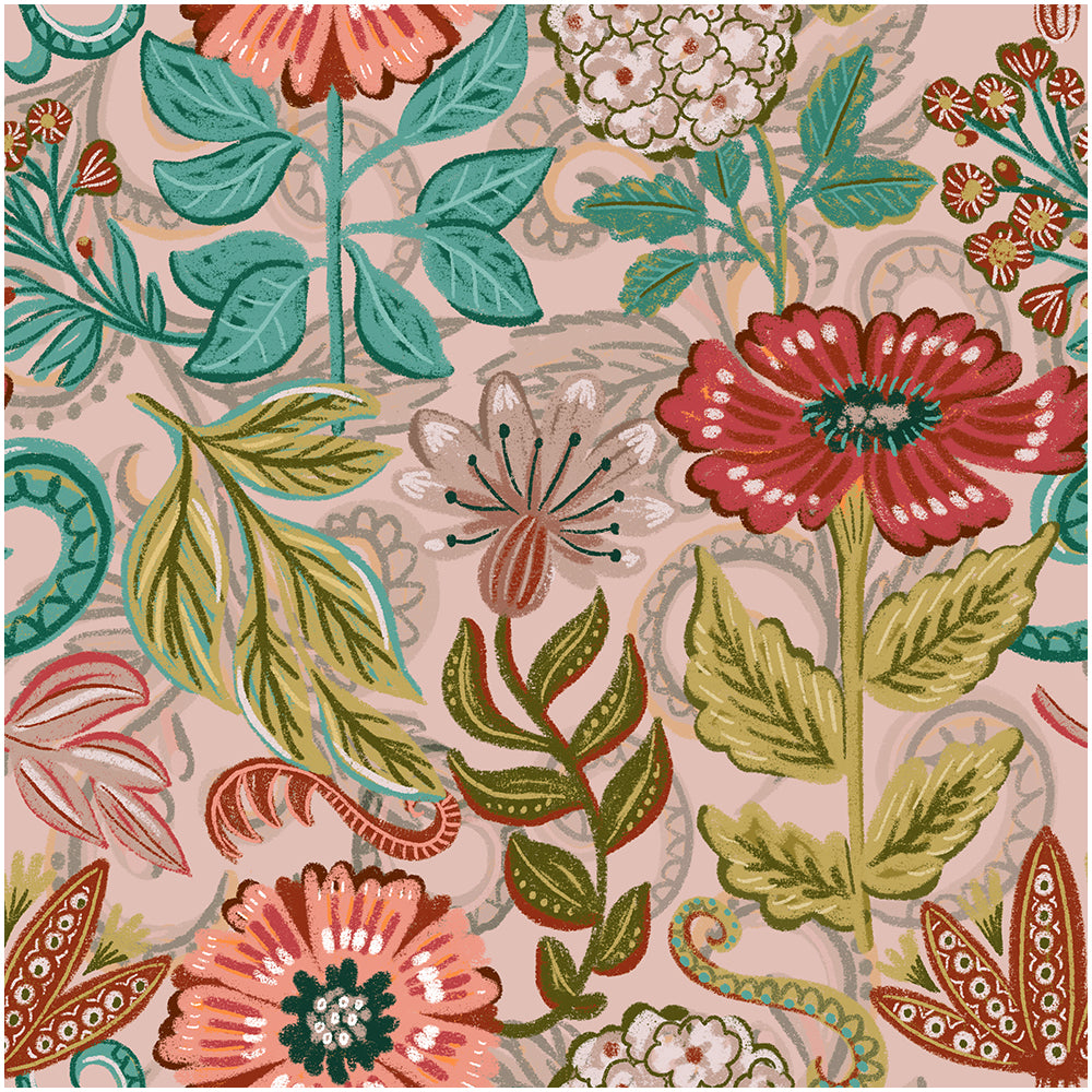 HaokHome Romantic Pink Floral Wallpaper – Hand-Painted Vintage Botanical Design Wall Covering for Bedroom or Girl’s Room